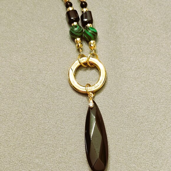 SALE!! Malachite & Onyx Pendant Necklace - Picture 3 of 5